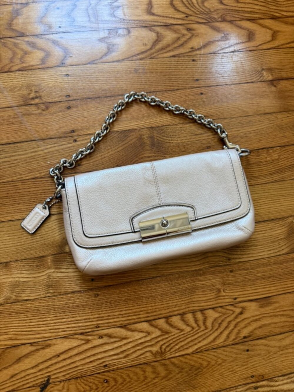 Coach Beige Leather Bag - Chain Strap Small Handbag